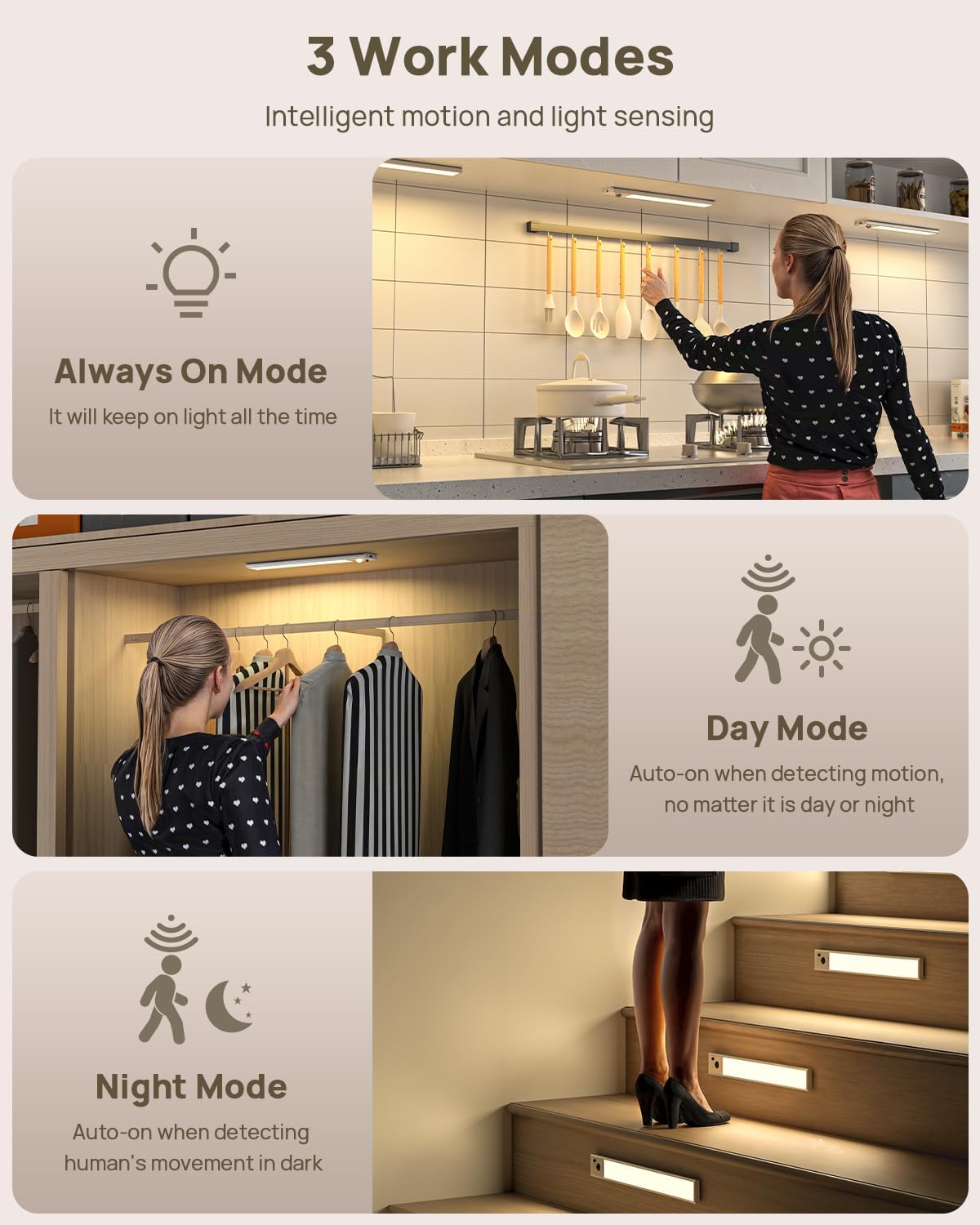 Under Cabinet Lighting with Remote Control,2500mAh USB Rechargeable Motion Sensor Light Indoor,350 Lumen LED Closet Light,3 Color Temps Wireless Under Counter Lights for Kitchen,Cabinet,Bedroom,8 Pack