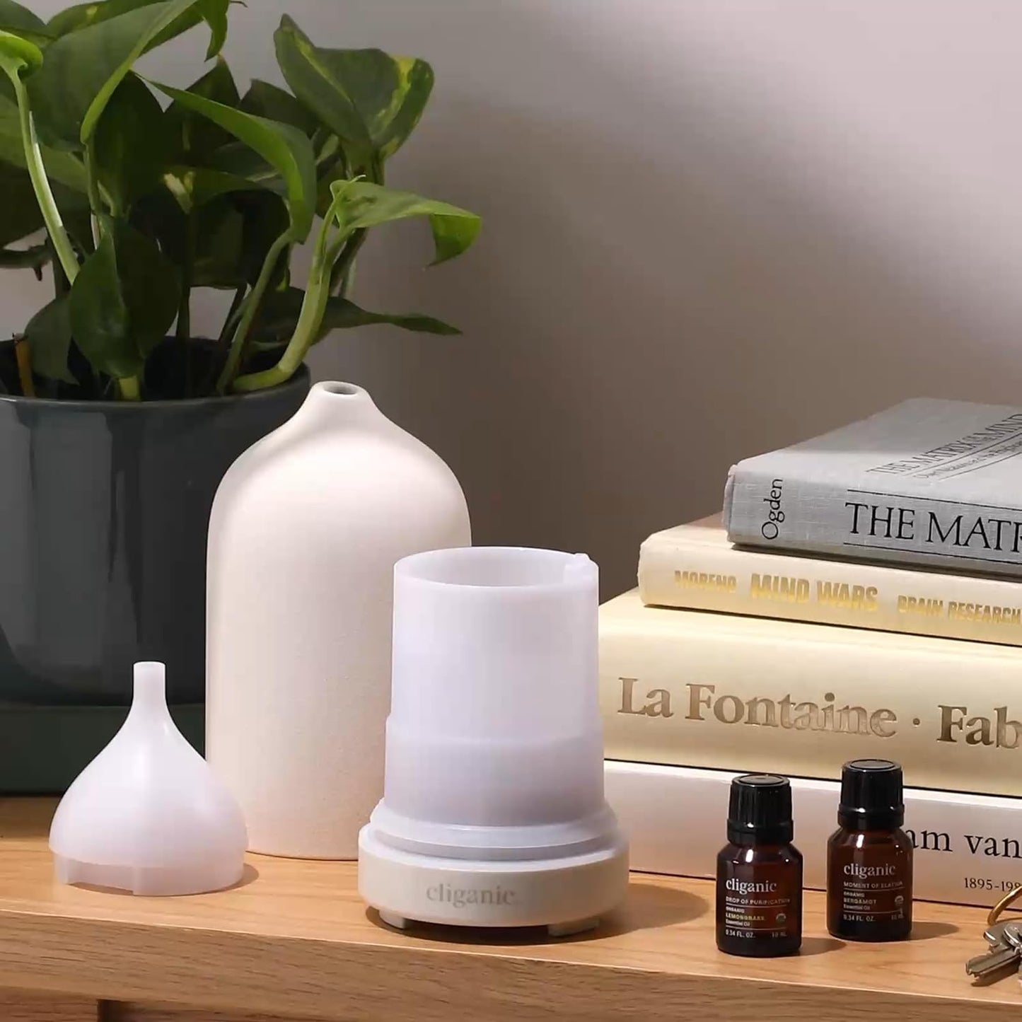 Cliganic Signature Essential Oils Diffuser Set – Aromatherapy Humidifier with LED for Home, Office & Bedroom Includes Peppermint, Lavender, Tea Tree & Orange Essential Oils Christmas Gift Kit