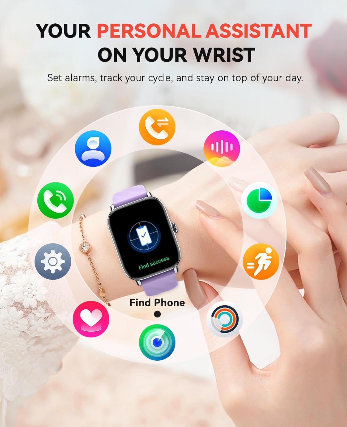 Smart Watches Fitness Tracker for Men Women with Step Counter, Sleep /Calorie Monitor, Pedometer, IP68 Waterproof, 120+ Sports for iPhone Android, 1.91”HD Touchscreen Smartwatch (Casual, Purple, 1.91)