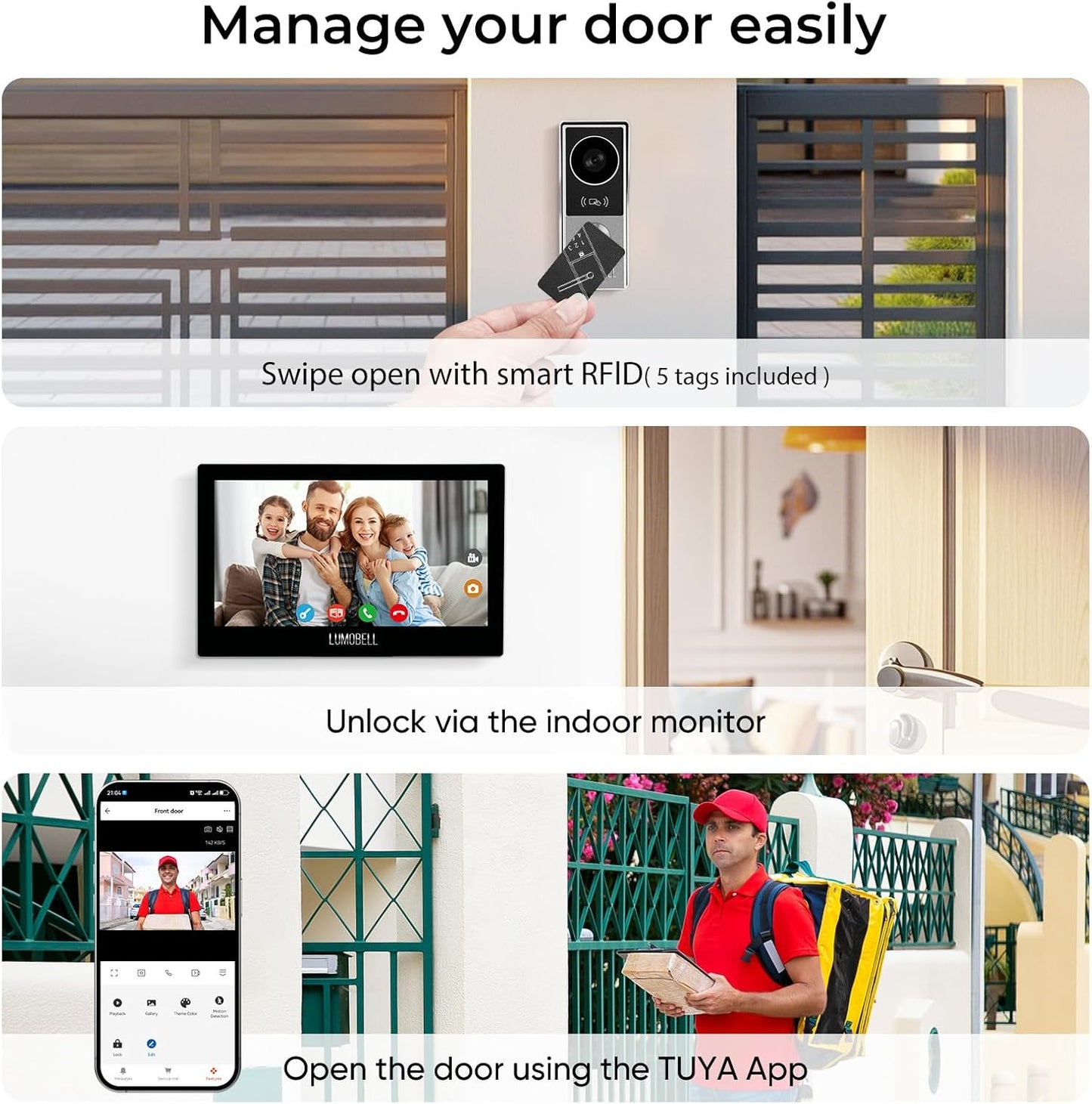 2-Wired video intercom system,Video Doorbell Camera with Monitor, 1080P 7-inch Touch Screen, video door phone,Night Vision, 130° Wide Angle, Tuya App Remote Unlock, Waterproof, No Monthly Fees