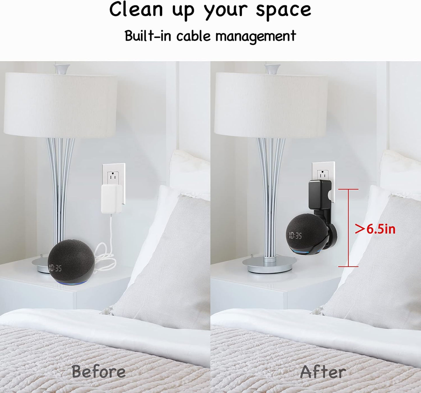 Wall Mount Holder for Dot 4th/5th Generation, Outlet Hanger for Dot 4th/5th Gen, Smart Speaker Stand, Space-Saving Accessories, Built-in Cable Management Shelf, Black…