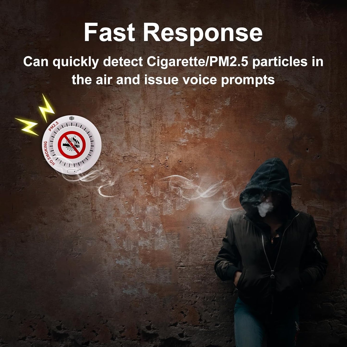 2in1 Cigarette Detector with 10 Level Sensitivity, Infrared Remote Control, PM2.5 Indoor Air Quality Monitor, Ceiling Mounted Smoke Detection for Offices, Restaurants, Hospitals, Schools, Apartments