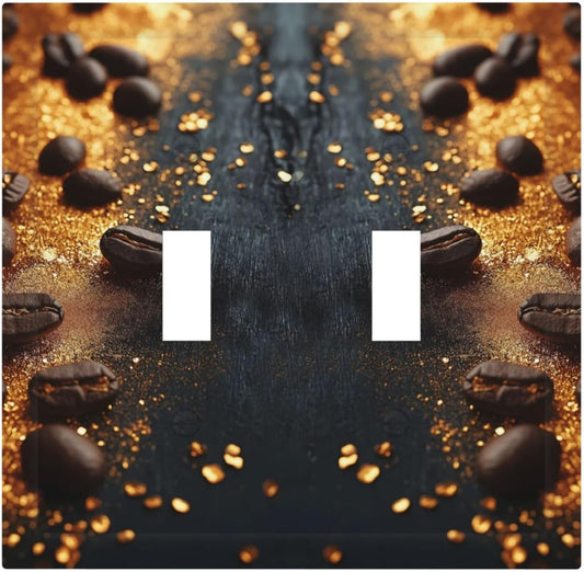 Decorative Light Switch Cover Plate Black Wood Board Gold Dust Coffee Beans 2 Gang Wall Plate Oversized Double Toggle Two Switch Wall Cover Plate Dual Device Face Plate