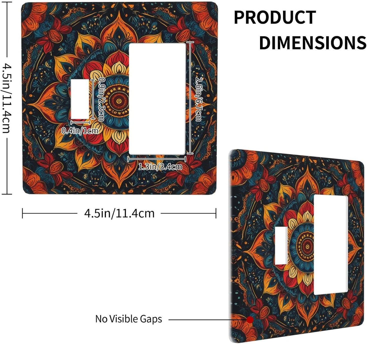 Boho Colorful Mandala 2 Gang Combo 1 Toggle 1 Rcoker Light Switch Covers Decorative Switch Plates Electrical Switch Plates and Outlet Covers for Home Art Decor 4.5 X 4.5 IN