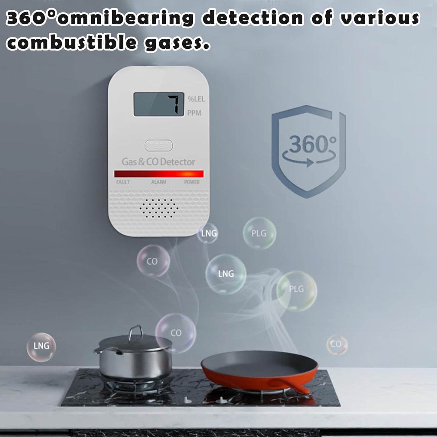 2-in-1 Carbon Monoxide and Combustible Gas Detectors Combination, Plug in Co Leak Detector LNG LPG Monitor for Home Travel RV Essentials, Sound Alarm Over 85dB, 50-Feet Detection Range, 1PCS