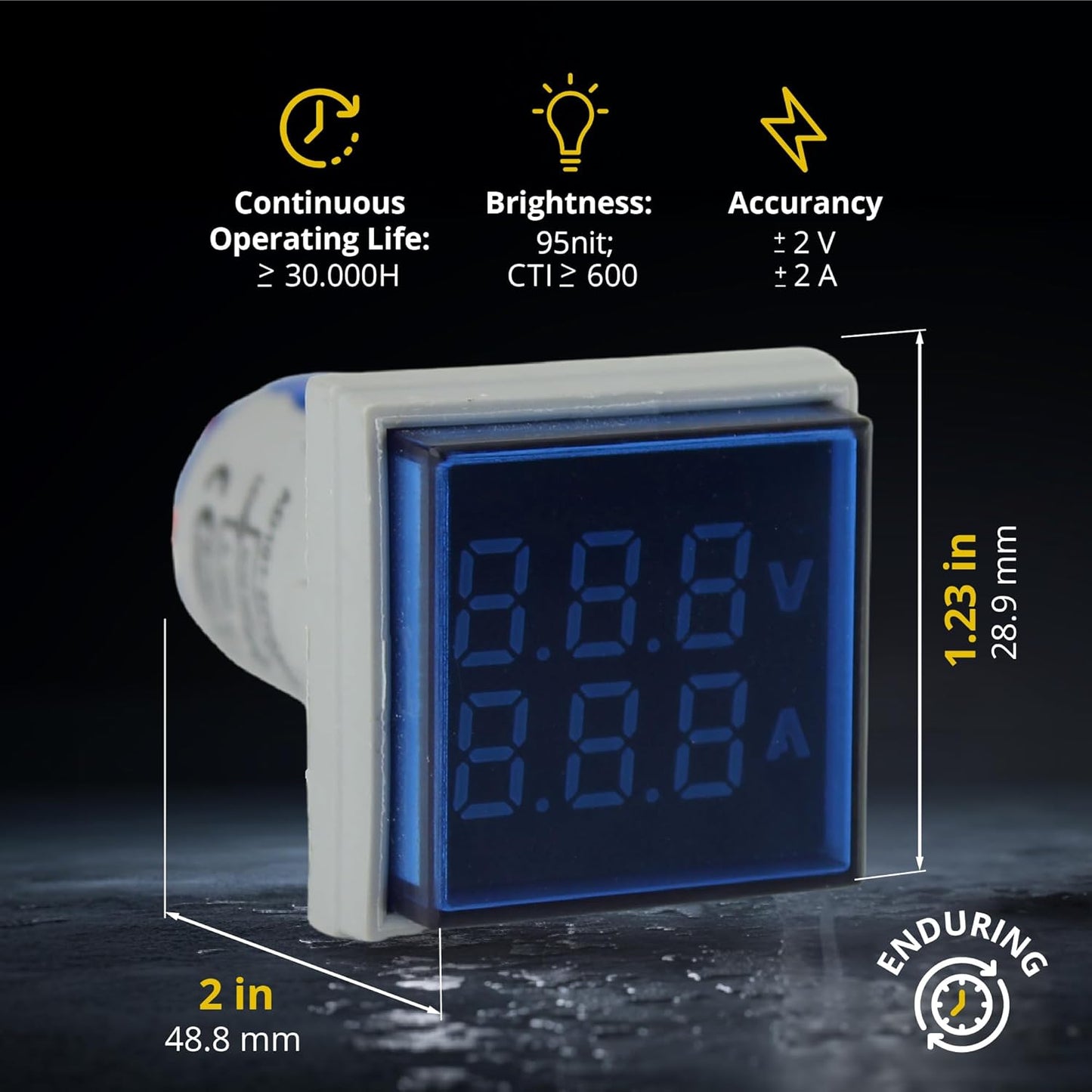 LED Voltage Display Panel Mount Volt Amp Meter, AD101-22VAMS 22mm Square Voltmeter and Ammeter, AC50-500V Voltage and 0-100A Current Meter, Blue (3 Pack)