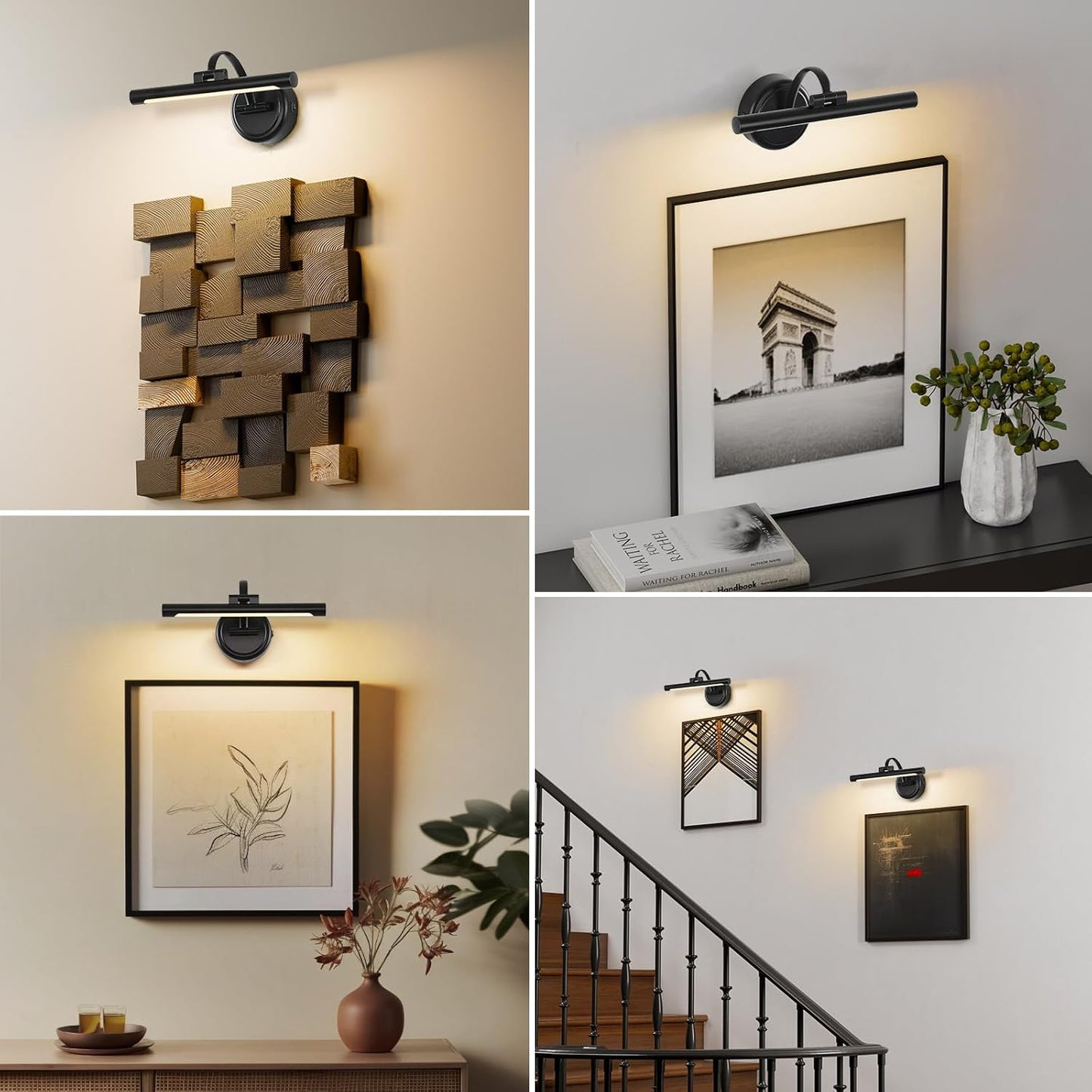Rechargeable Picture Light for Wall, Cordless Art Lights Battery Operated, Dimmable Wall Light with Remote & Timer, 3 Color Modes for Paintings, Gallery, Artwork(Black, 12inch)