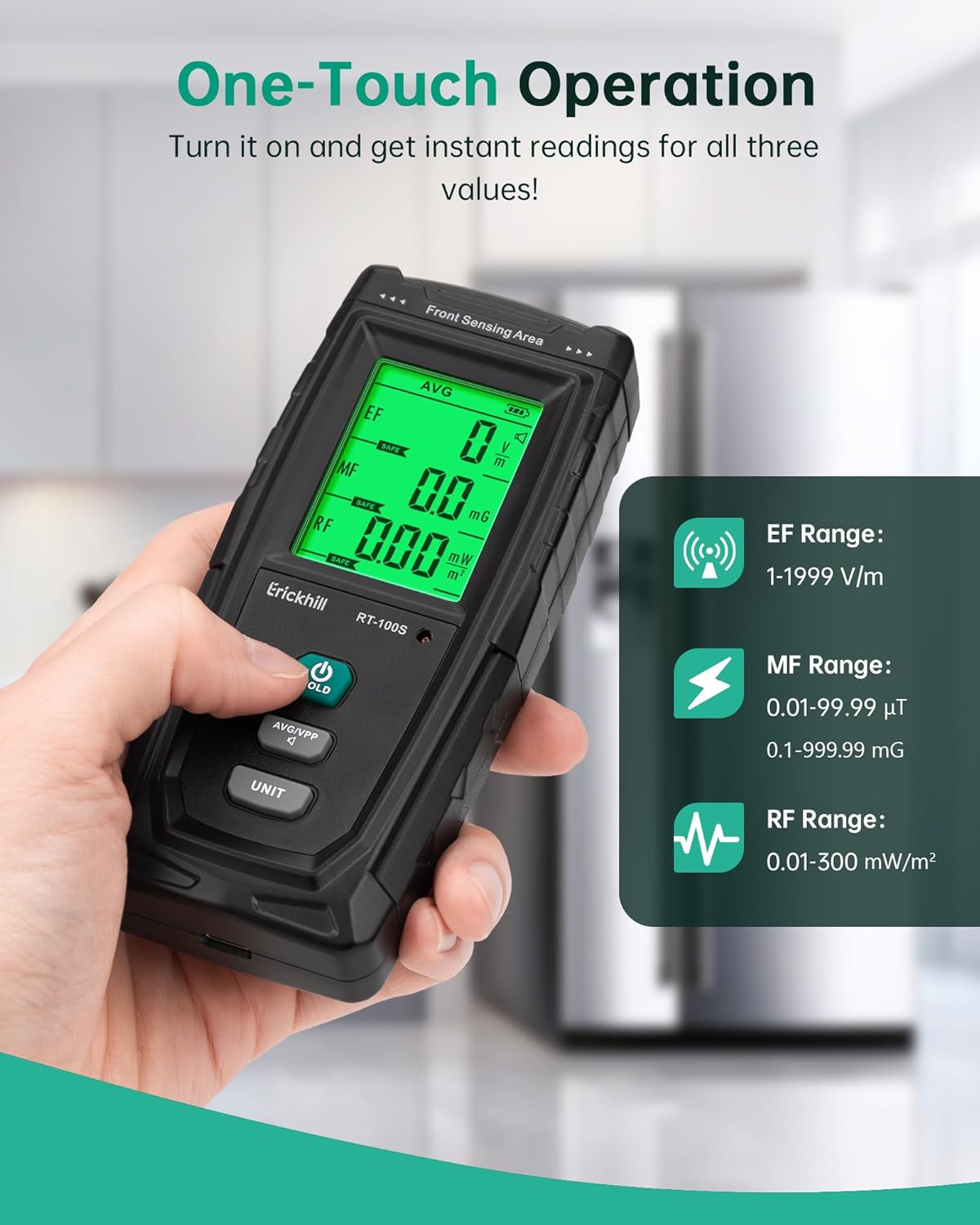 ERICKHILL 3 in 1 EMF Detector, Electromagnetic Field Radiation Detector for EF, RF, MF, WiFi,5G Signal,Triple Alarm Modes, Type-C Charging, EMF Meter for Home, Office, and Paranormal Investigation