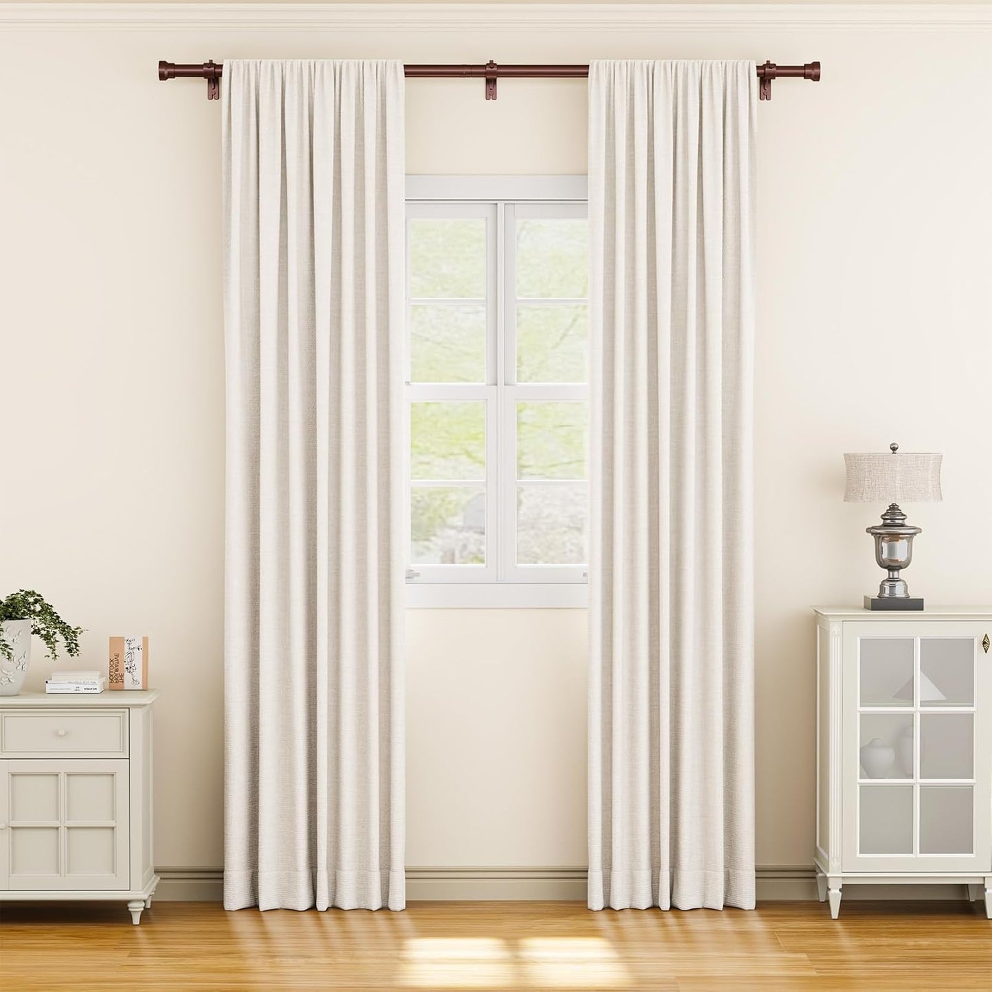 Curtain Rod 2 Pack 32-84 Inch, Heavy Duty 1 Inch Curtain Rod, Antique Bronze Long Adjustable Window Treatment Rods, Modern Design, Easy Installation