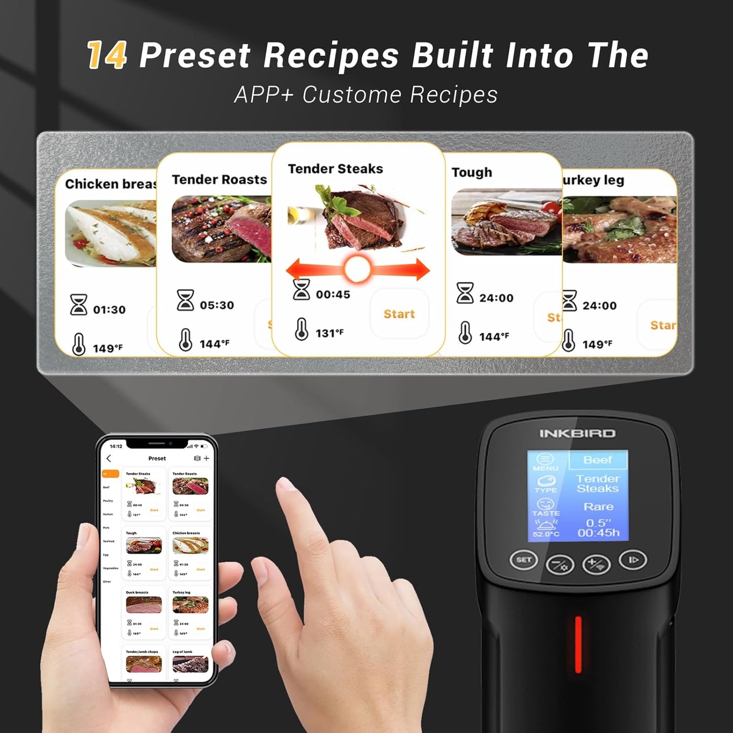 Sous Vide Cooker| Inkbird Wifi Sous Vide Mchine Sous vide Cooking Machine, 1000W Immersion Circulator with Recipes,Timer | Ultra-Quiet