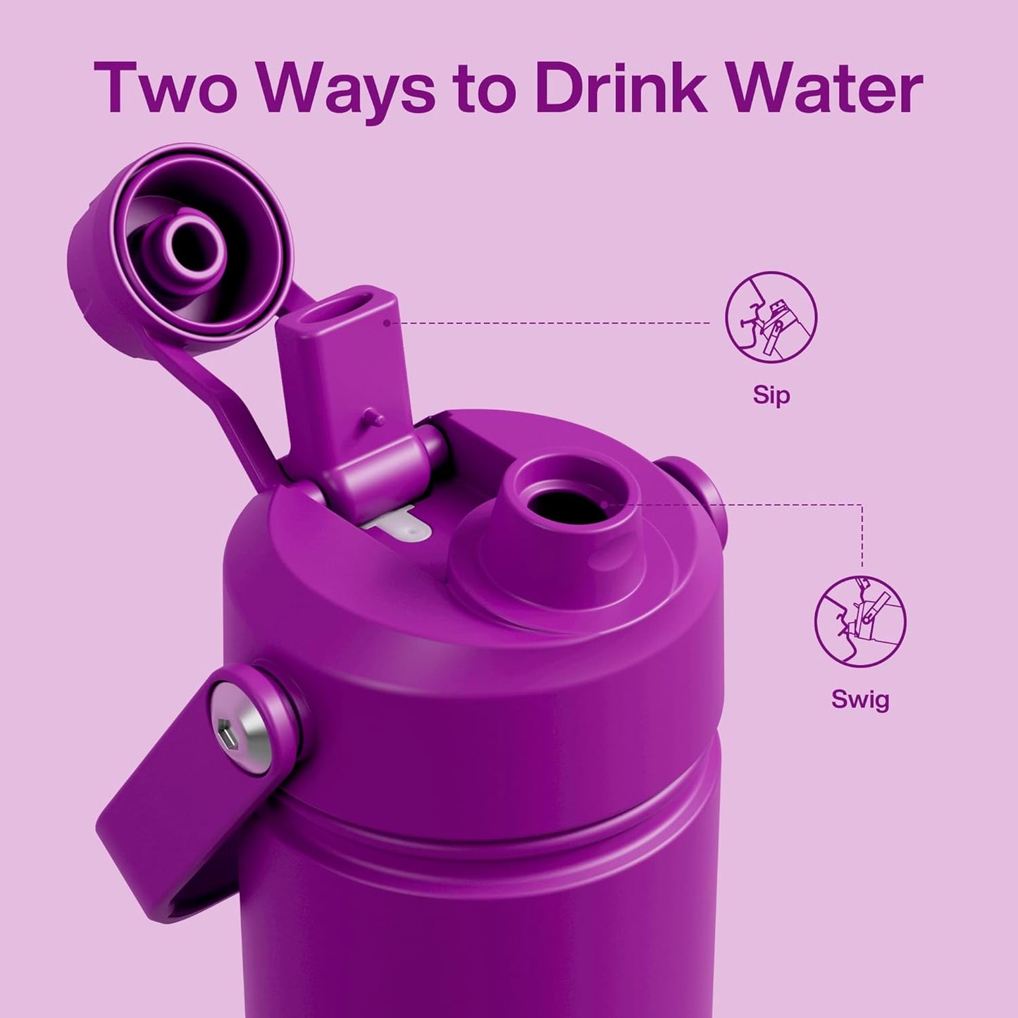 Kids Insualated Water Bottle with Straw - 12oz Stainless Steel Water Bottle with Dual Spouts, Leak-Proof, BPA-Free, Double Wall Vacuum Keeps Cold for 24 Hours for Sports, Travel (Bright Magenta)