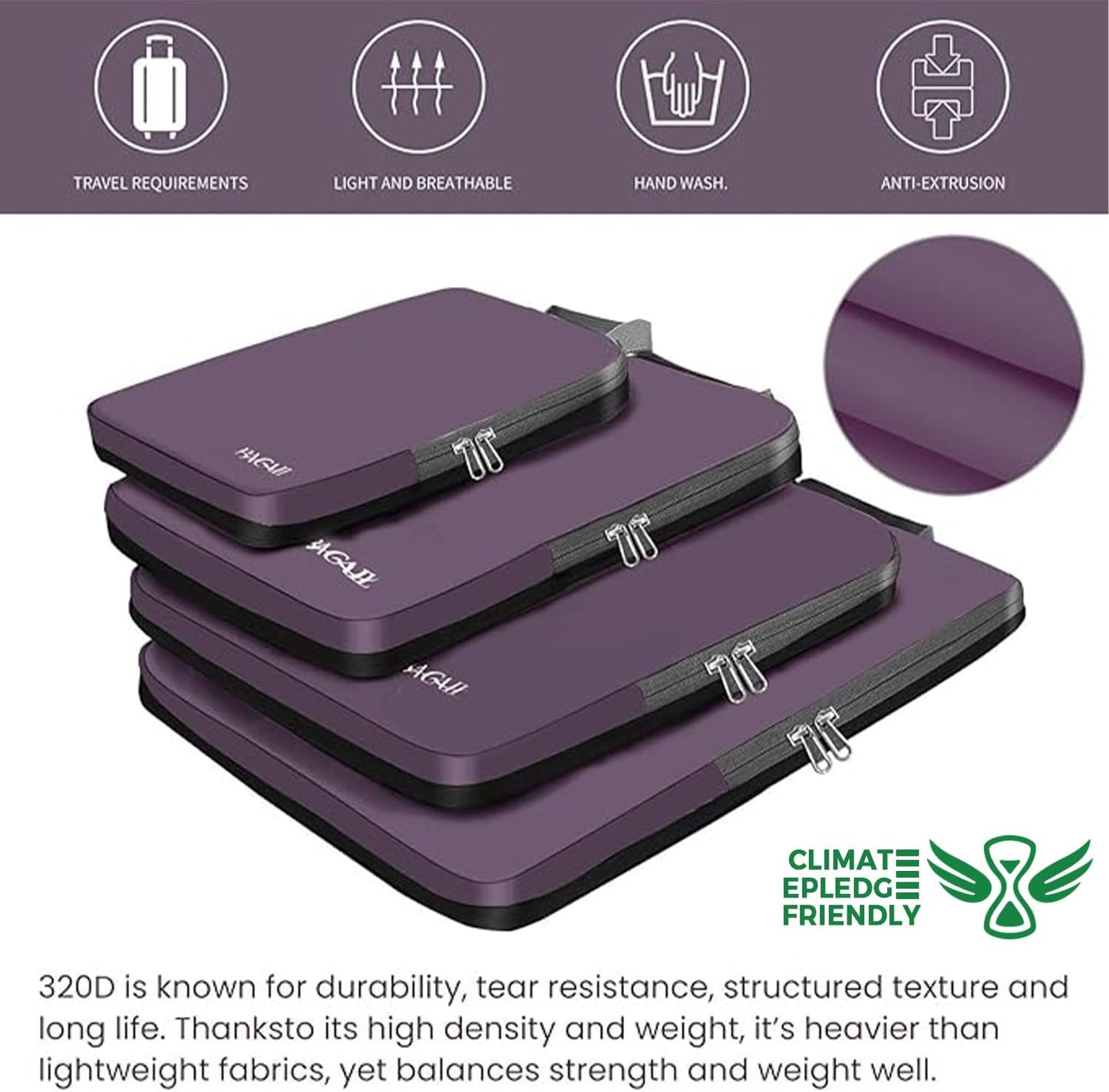 BAGAIL 4 Set/6 Set/8 Set Compression Packing Cubes Travel Accessories Expandable Packing Organizers (Cloth Pattern, 4-Dark Greyish)