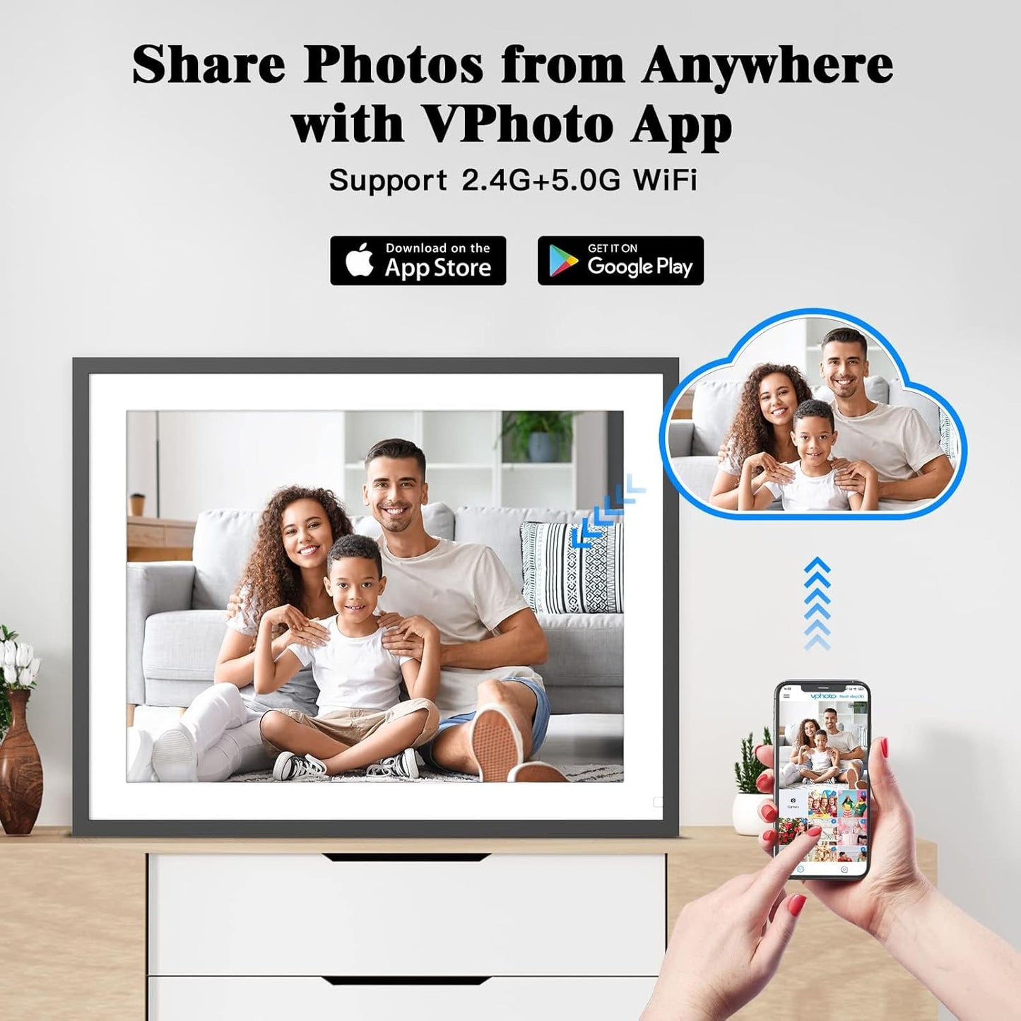 Large Digital Photo Frame 17-inch - Dual-Wifi Electronic Digital Photo Frames, 32GB Digital Photo Frame, Full Function, IPS Touch Screen, Share Photo via App Email, Free Cloud, Gift for Family Friends