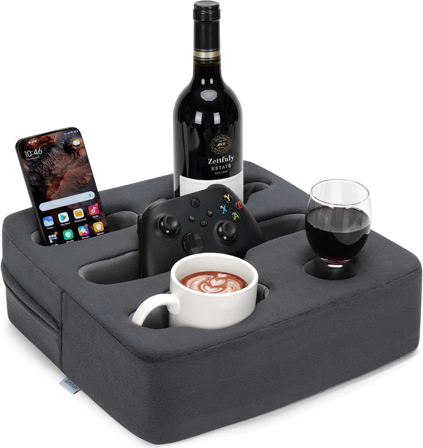 Couch Cup Holder Pillow - Sofa Cup Holder | Couch Caddy, Couch Drinks Remotes Holder for Cups, Headphones, Snacks， and Phones | Use it on Car, Pack, Beach, RV, and More(Grey)