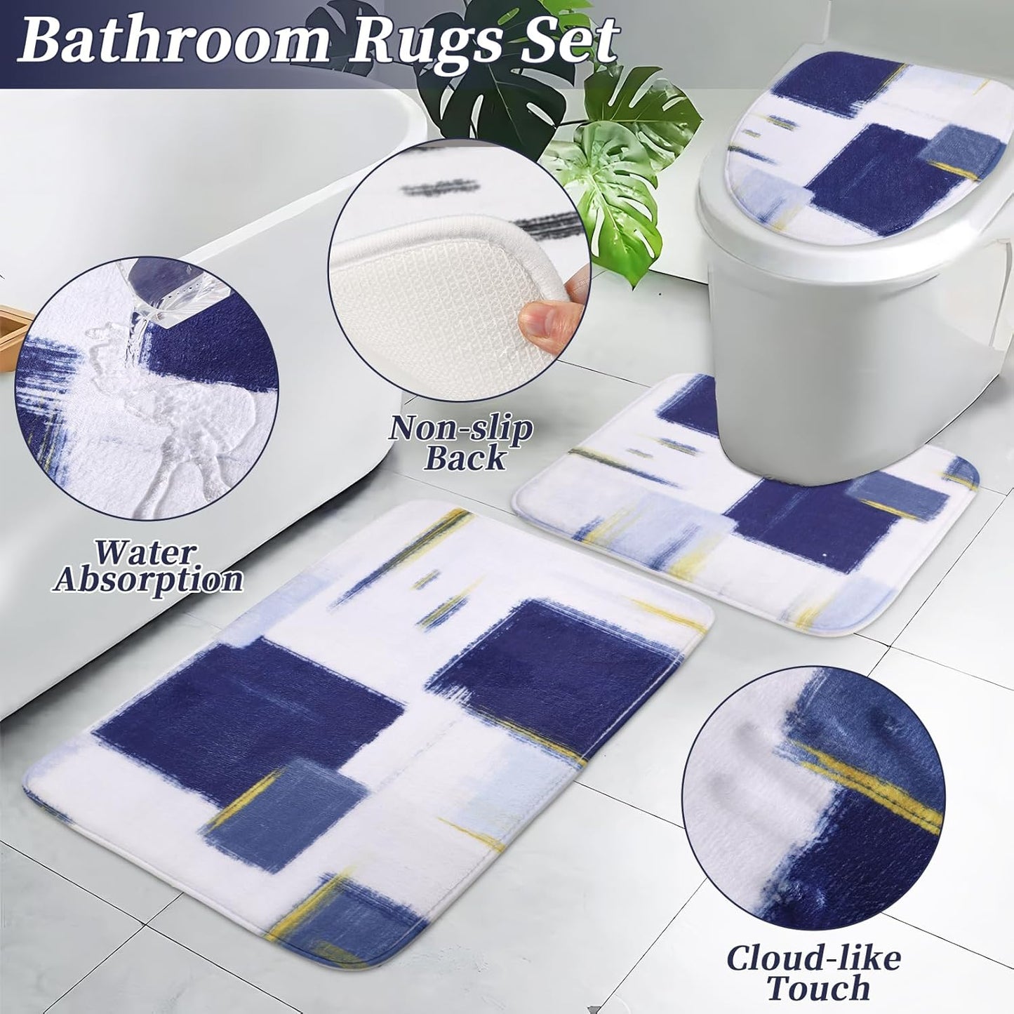 Bathroom Accessories Set - 26PCS Navy Blue Bathroom Set, Bathroom Accessory Set with Shower Curtain and Rugs and Bathtub Mats for Home