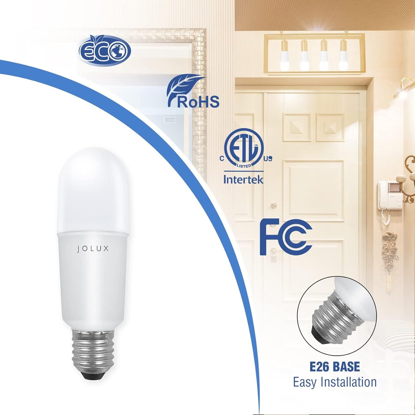 Jolux led Stick Lights for Enclosed Fixture,Led bulbs100 Watt Equivalent,6500K True White,1500 LM,E26 Medium Screw Base,High Lumen Light Bulb,Non-Dimmable, 6 Count (Pack of 1)………
