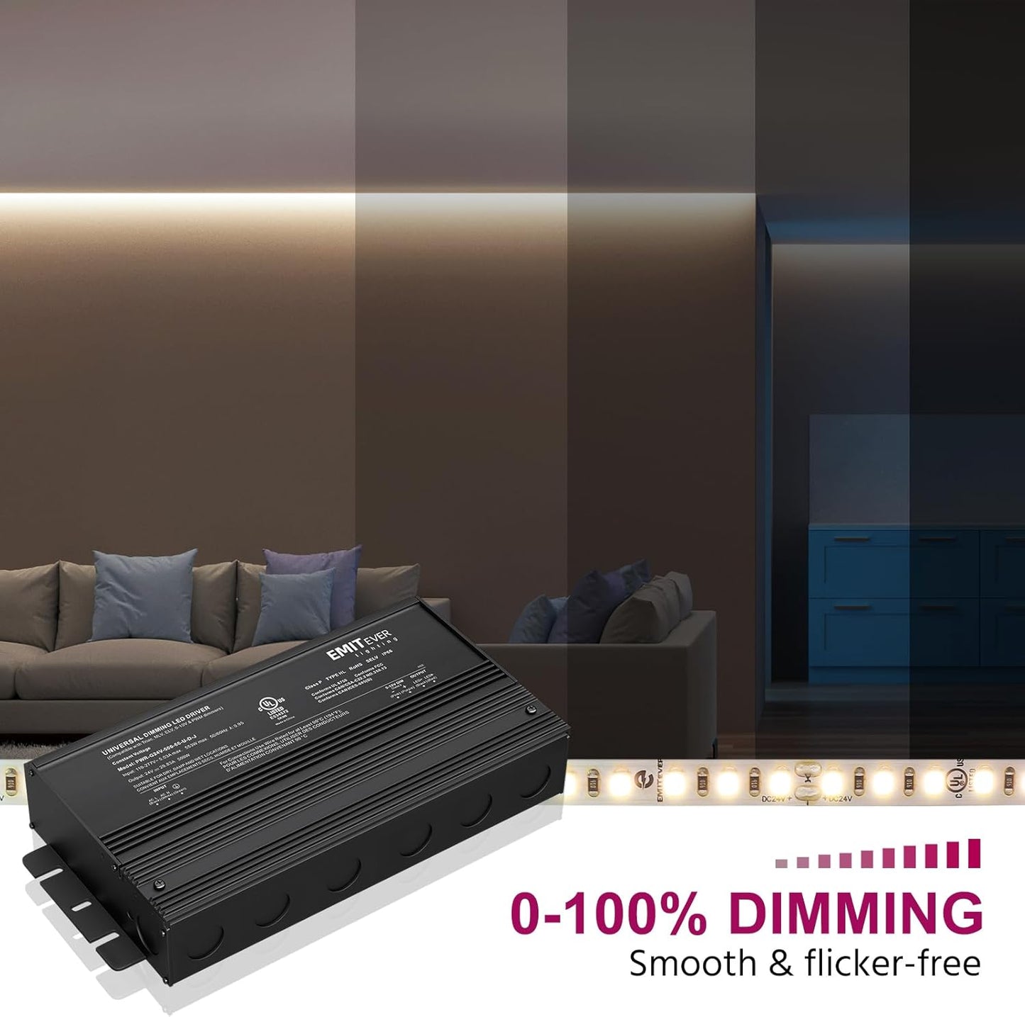 EMITEVER Dimmable Led Driver, 500W AC 110V-277V to DC 24V Transformer, 5-in-1 Dimming: ELV/MLV/TRIAC / 0-10V / 1-10V / 10V PWM/Potentiometer, Waterproof IP67 and UL Listed