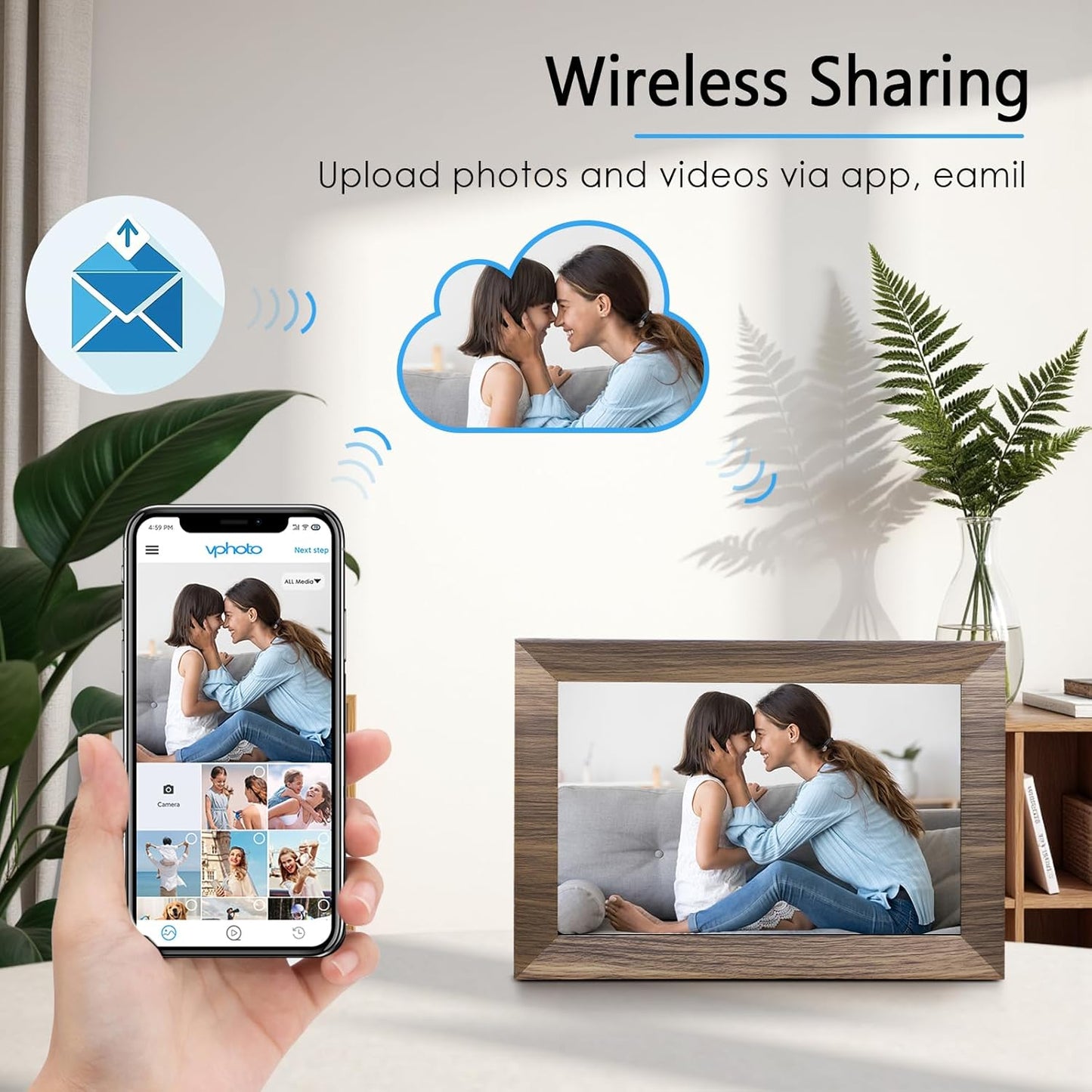 Canupdog 10.1 WiFi Digital Picture Frame, IPS Touch Screen Smart Cloud Digital Photo Frame with 16GB Storage, Wall Mountable, Auto-Rotate, Share Photos From Anywhere Via App, Email
