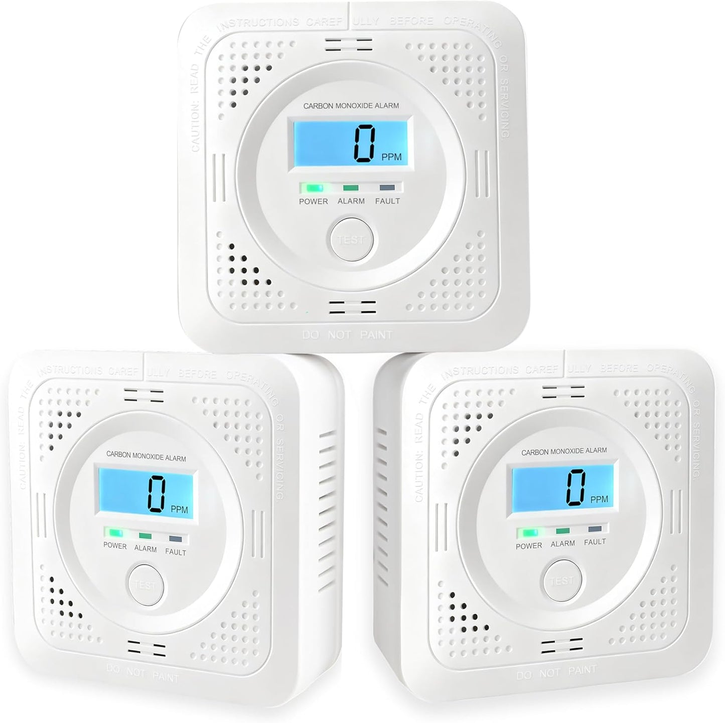 3 Pack Carbon Monoxide Detector LCD Screen Real-Time Concentration Battery Fault LED 60-Second Self-Check History Alarm Peak Record Portable Travel Van Life RV Camping Hotel Home Safety Pet Family