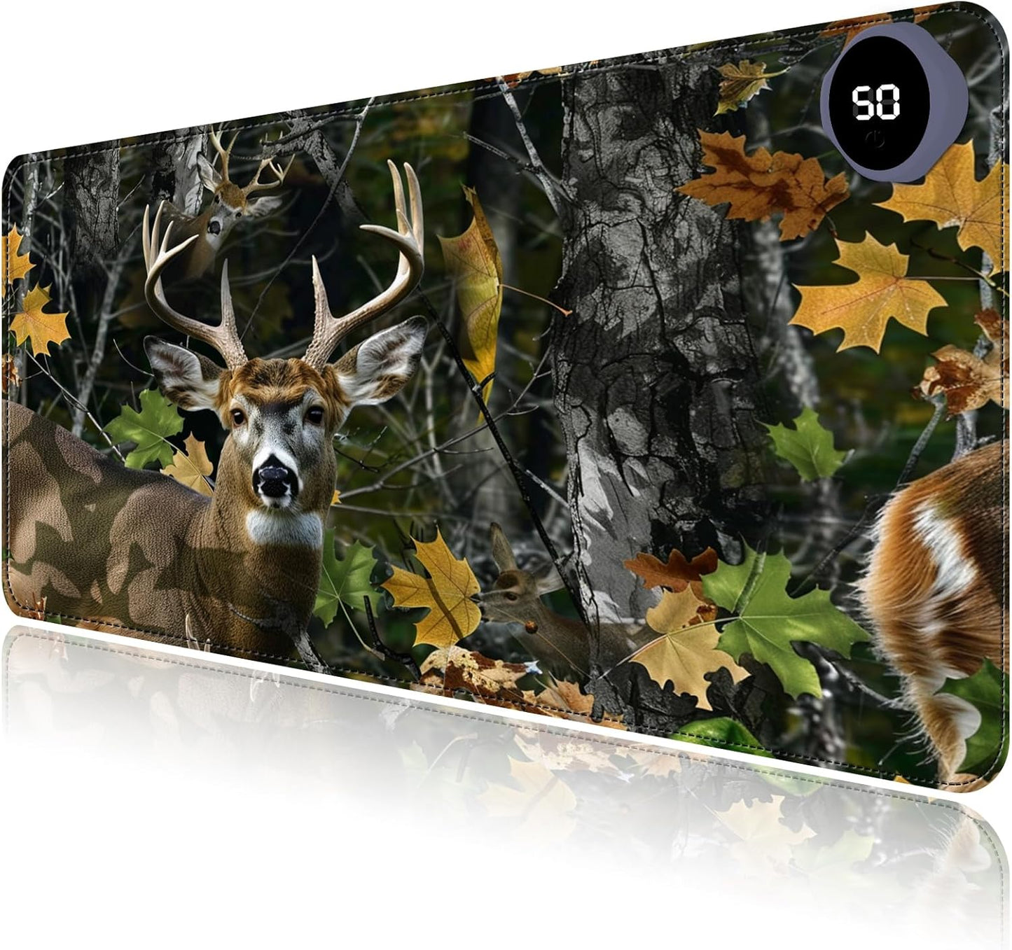 Heated Mouse Pad with 3 Levels Heated & 3 Hours Auto Shut-Off Mouse Pad for Warming Hands in Office Home, 31.5" x 13"Large Safe Desk Mat Hand Warmer，Maple Elk