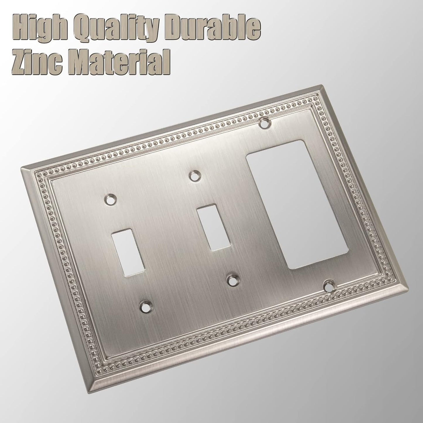 Henne Bery Sunken Pearls Heavy Duty Decorative Wall Plate Switch Plate Outlet Cover (Double Toggle/Single Decorator, Satin Nickel)