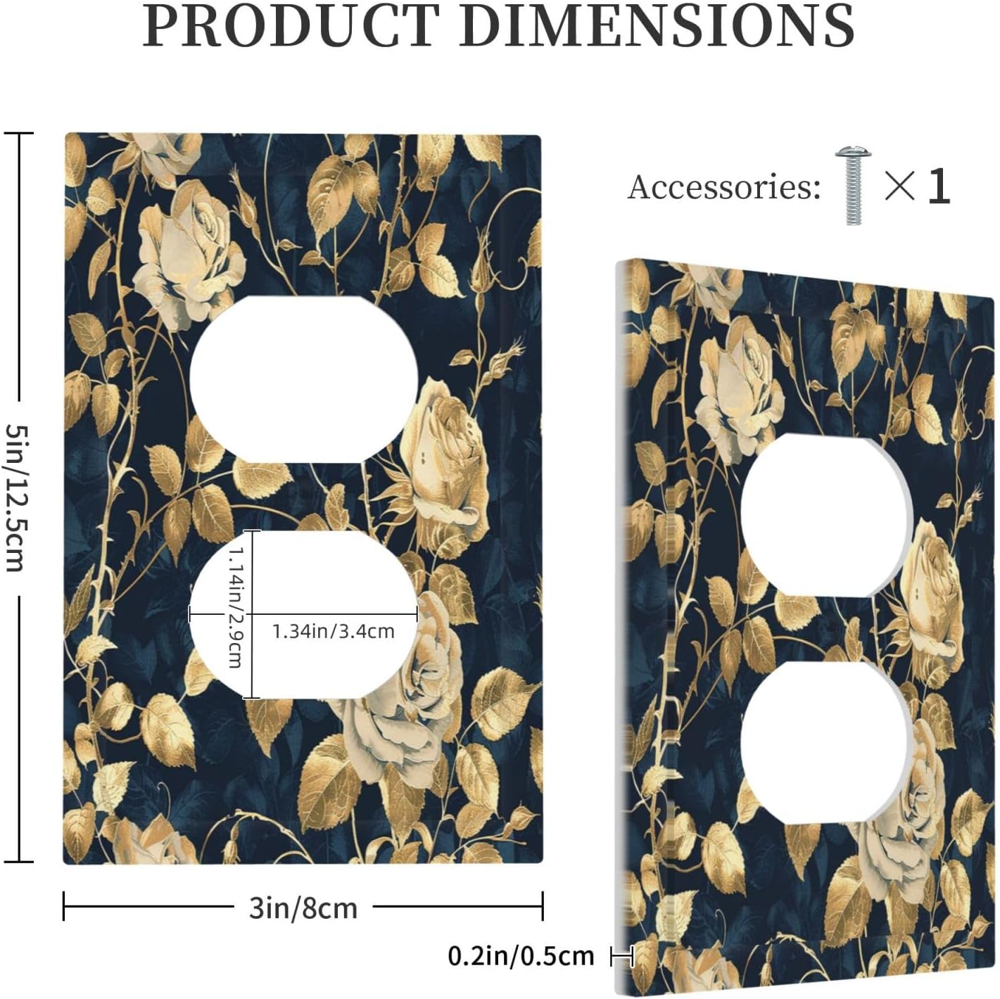 Outlet Covers Boho Vintage Floral Golden Flower Dark Blue Background 1 Gang Duplex Wall Plate Decorative Switch Plates Electrical Receptacle Faceplate Light Switch Cover for Bedroom