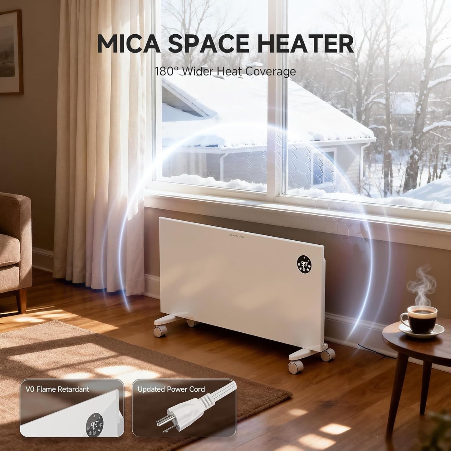 Pasapair Convection Panel Space Heater Indoor Use, 1500W Electric Heater with Wifi App Control, Smart Mica Infrared Heater with Programmable Thermostat, Wall Mount or Standing, Quiet & Eco Mode