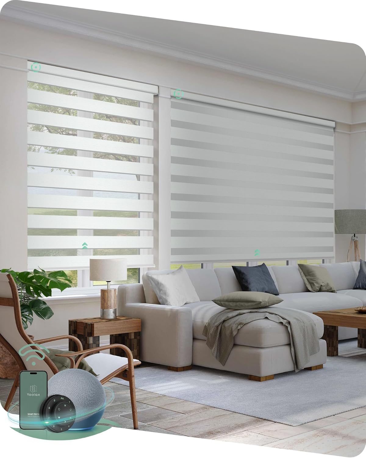 Yoolax Motorized Zebra Blinds Compatible with Alexa,Motorized Blinds with Remote Smart Automatic Custom Electric Window Blinds Cordless Indoor Blackout for Home Bedroom Kitchen (Striped Ivory)
