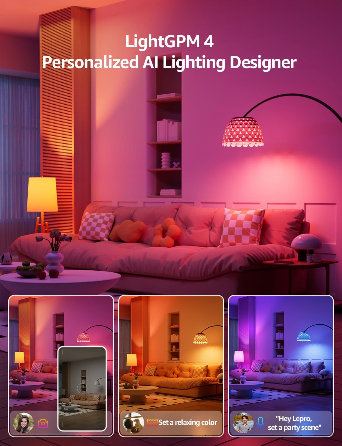 Lepro B1 AI Smart Light Bulbs - RGBWW Color Changing LED Bulb Works with Alexa & Google Assistant, AI Voice Control, Music Sync, A19 E26 Base, 8.5W 800Lumen, 2.4GHz WiFi & Bluetooth, 1 Pack（NO Remote