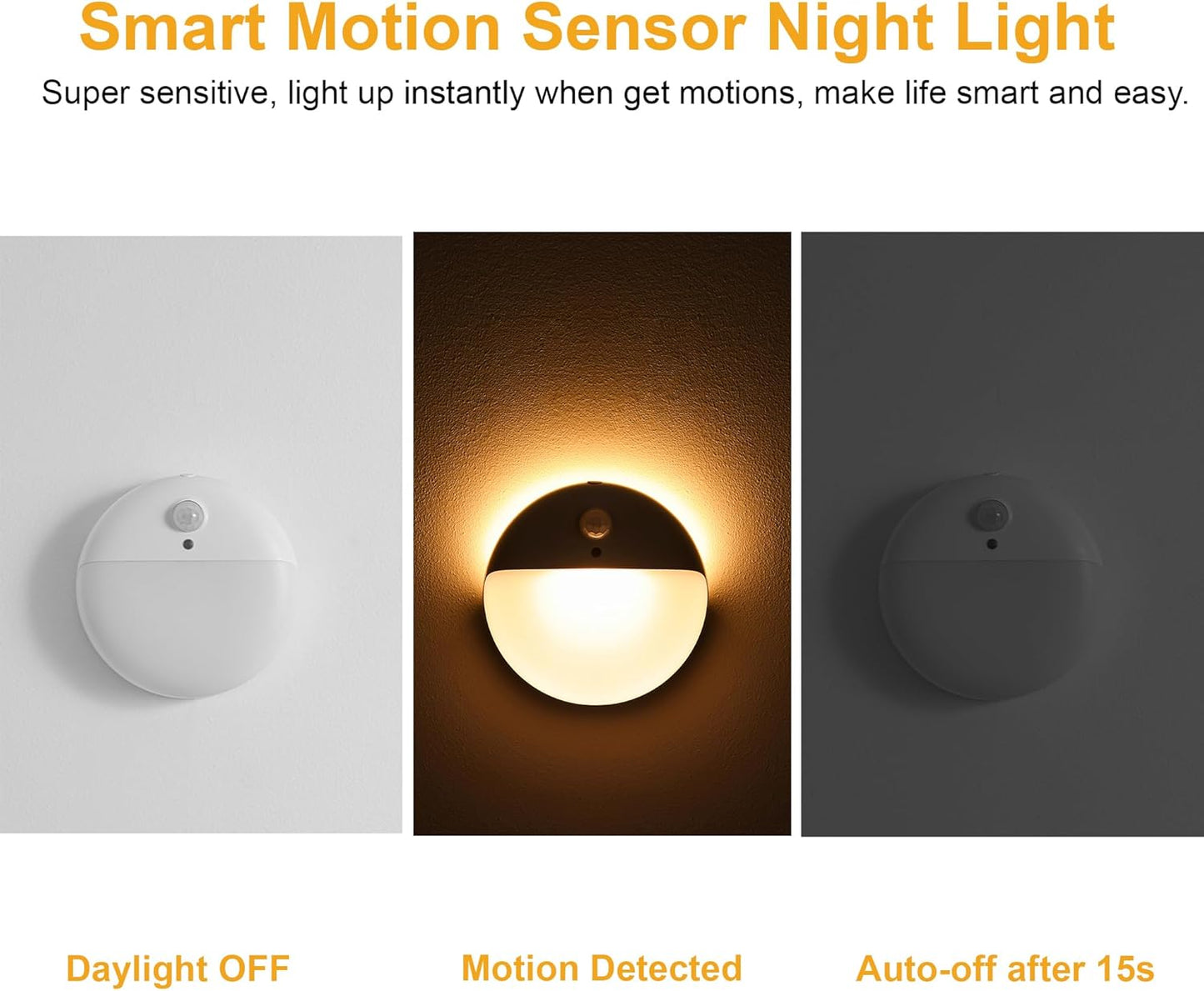 2 Pack Toliet Lights, 2.6" Small Motion Sensor Battery Night Light, Dimmable LED Nightlight, 3 Light Modes, Stick on Lights for Bathroom, Travel, Stairs, Cabinet, Bedroom, Kids, Warm Yellow