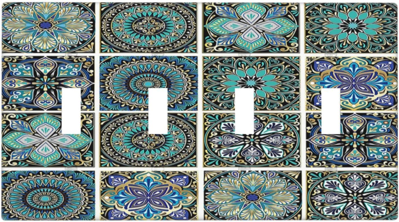 Light Switch Covers Colorful Ocean Sea Turtle Marine Life Quad Toggle Electrical Faceplate 4 Gang Wall Plate Decorative Switch Plates for Kids room Bedroom Decor