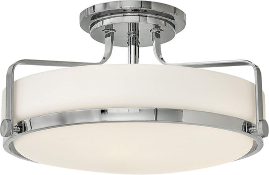 Hinkley Harper 3643CM Large Semi-Flush Ceiling Light - Sleek, Retro Style - Chrome + Etched Opal Glass