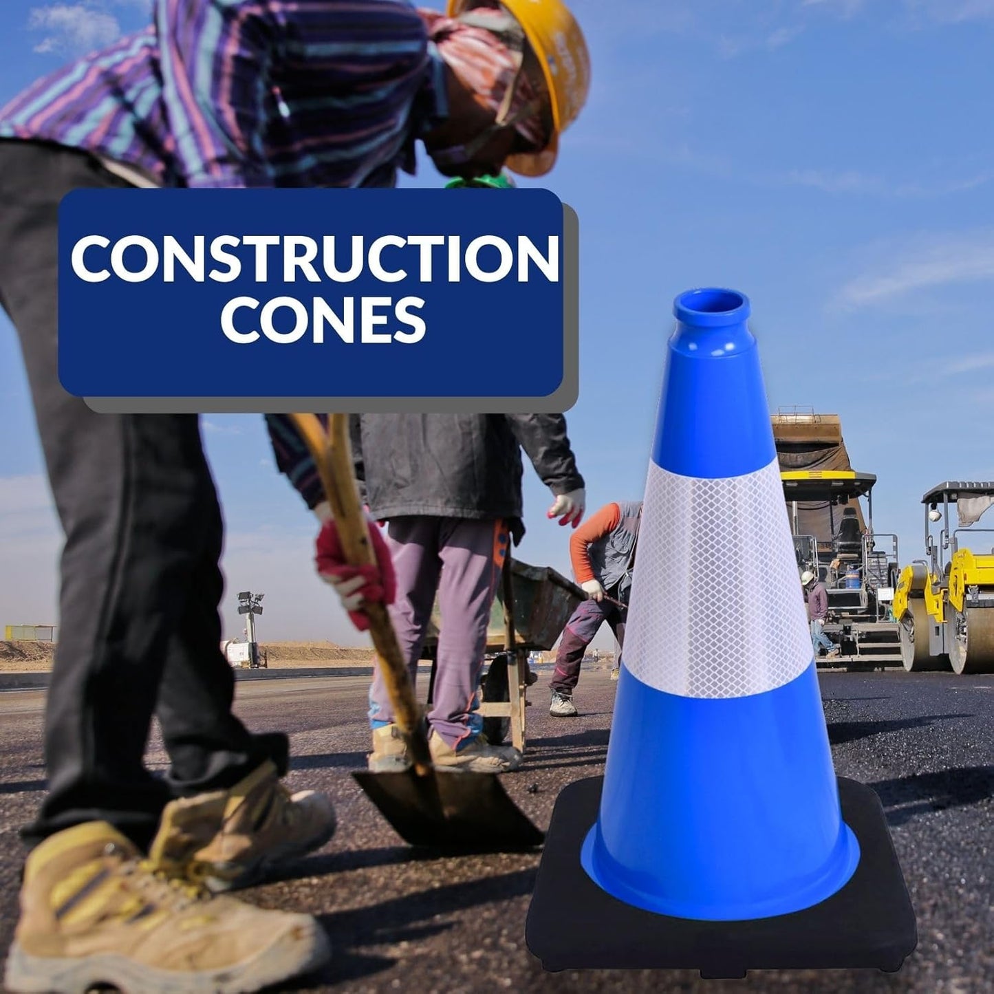 BESEA 8Pack 12 Inch Blue Traffic Cones with 4 Inch Reflective Collar, Heavy Duty PVC Safety Cones with 8.5 x 8.5 Inch Base for Parking, Driving Practice, Sports Training, and Construction