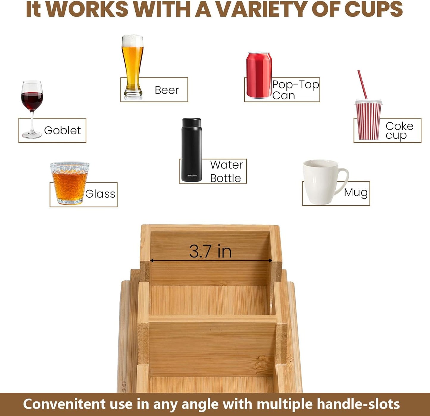 Bamboo Sofa Armrest Tray - Couch Arm Tray with Detachable Couch Cup Holder - 2 in 1 Anti-Slip Foldable Sofa Armchair Caddy Table - Cup Holder for Drinks Cellphone Snacks, Remote