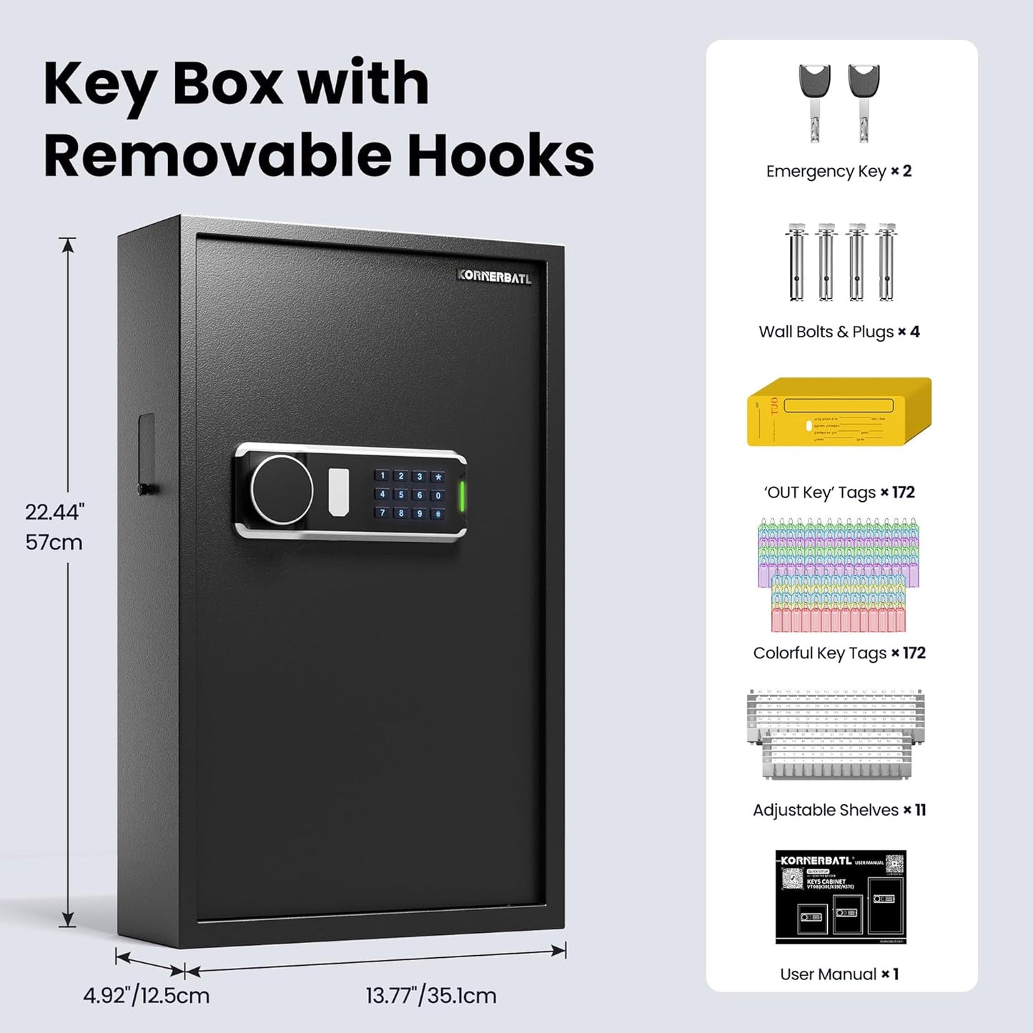 Heavy Duty 172 Keys Electronic Key Lock Box with Anti-Theft Deposit Key Slot & Key Out Tags, Key Cabinet Wall Mount with Code for Home Office