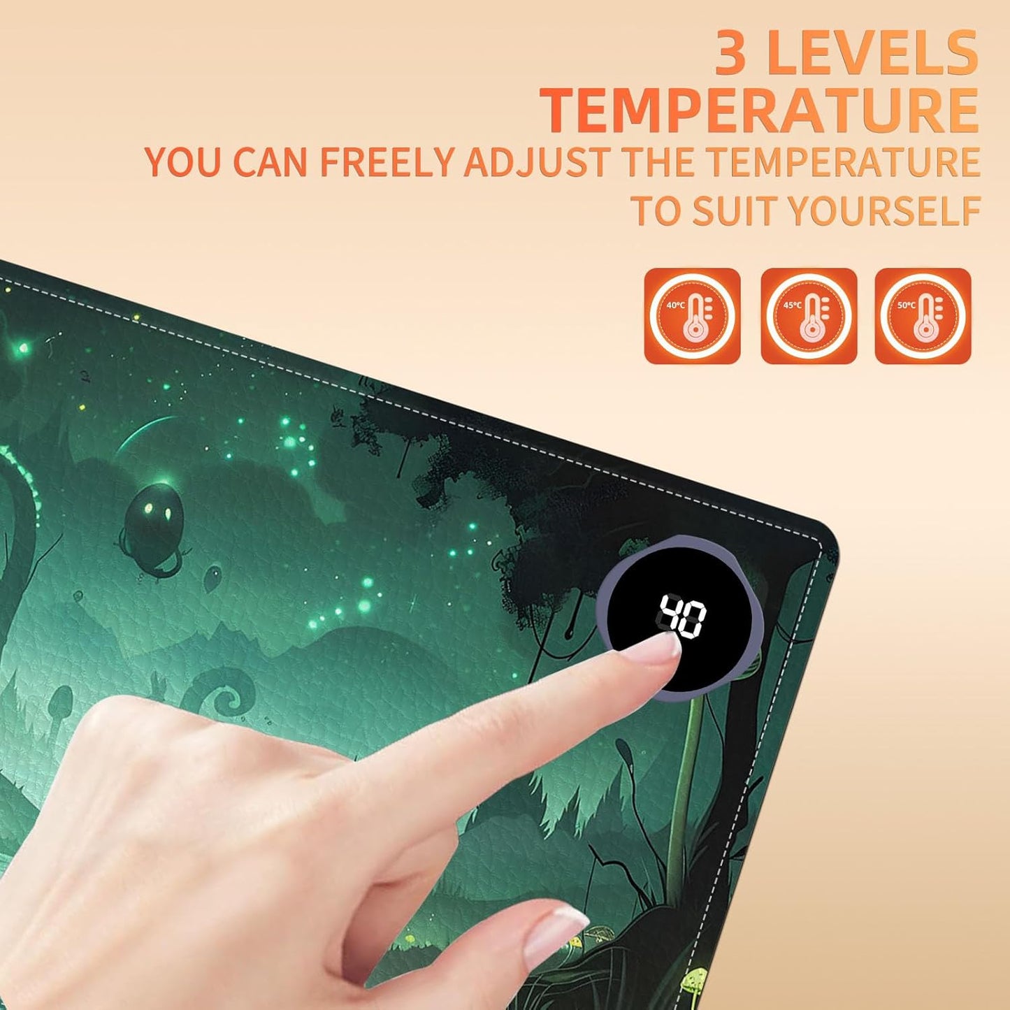 Heated Mouse Pad, Warm Desk Pad, Keyboard Mat 23.6 x 14 Inch Large Size Intelligent Fast Heating, 3 Speed Adjustable, Timed Auto Power Off for Game Office Home, Dark Fantasy Forest