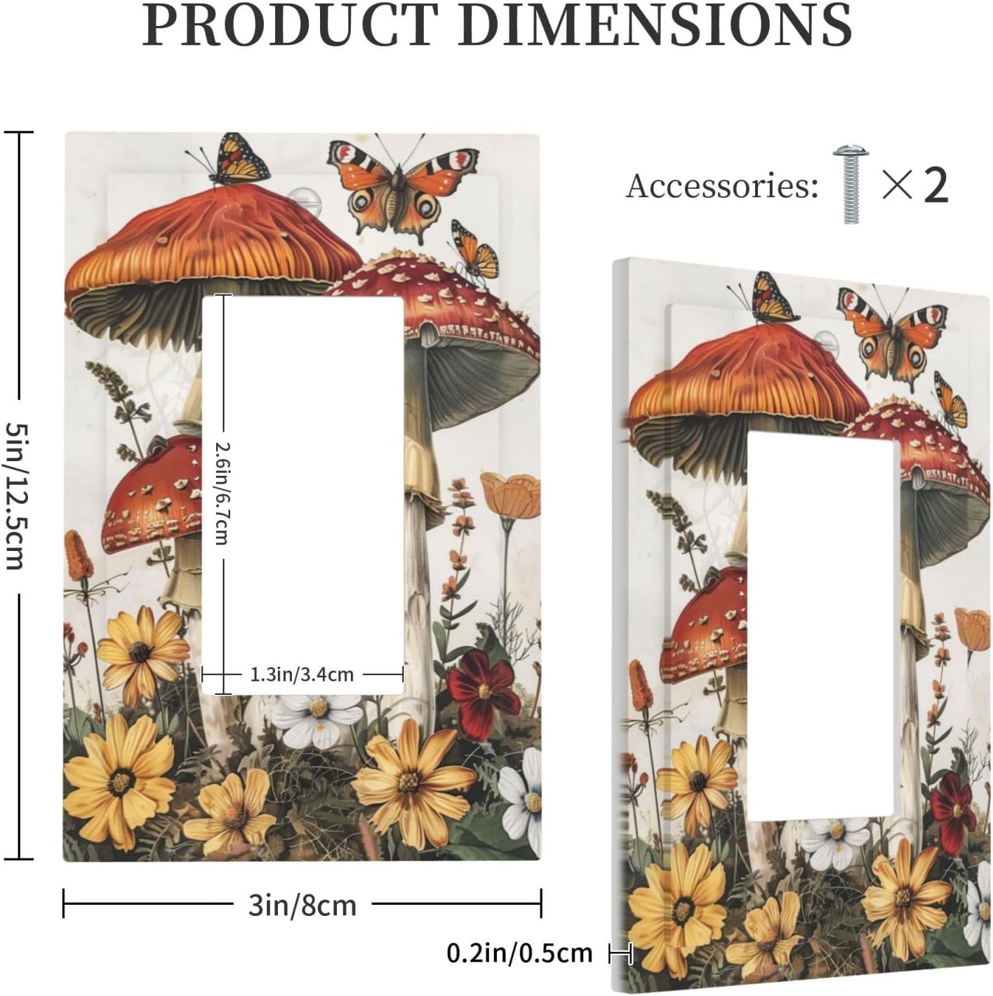 Decorative Outlet Covers Mushroom Forest Butterfly Wild Flower 1 Gang Single Rocker Light Switch Cover Plate Wall Plates Gfci Faceplate For Bed Room Living Room Decor