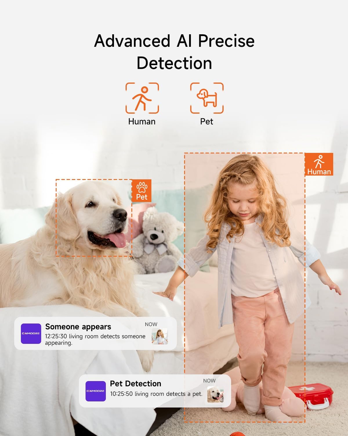 4MP Camera for Home Security, Free 32GB SD Card, Non-Subscription AI Human/Pet/Crying Detection, 2.5K Dog Cat Pet Camera with Phone APP, 360° Coverage, 2-Way Talk, IR Night Vision, 2.4G WiFi