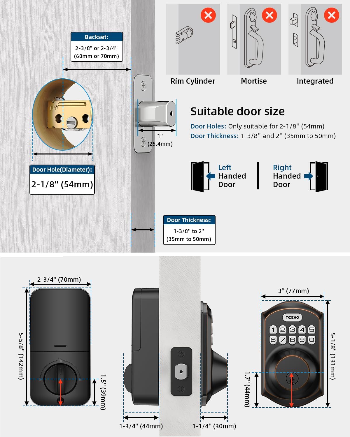 TEEHO TE001 Keyless Entry Door Lock with Keypad - Smart Deadbolt Lock for Front Door with 2 Keys - Auto Lock - Easy Installation - Oil-Rubbed Bronze