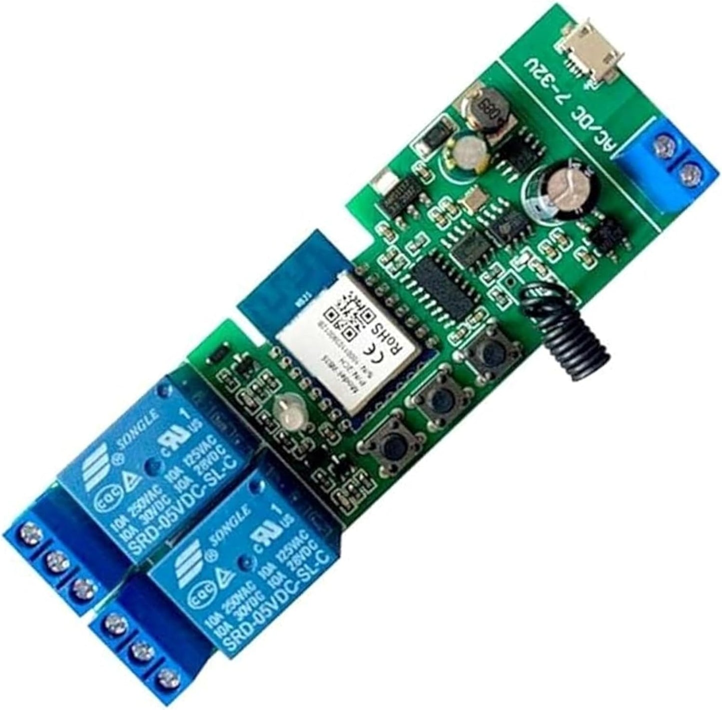 Tuya 2CH Smart Life WiFi Momentary Inching Relay Self-Locking Switch Module,DC/AC 7-32V WiFi RF Bluetooth Relay, Compatible with Alexa Goolge Home