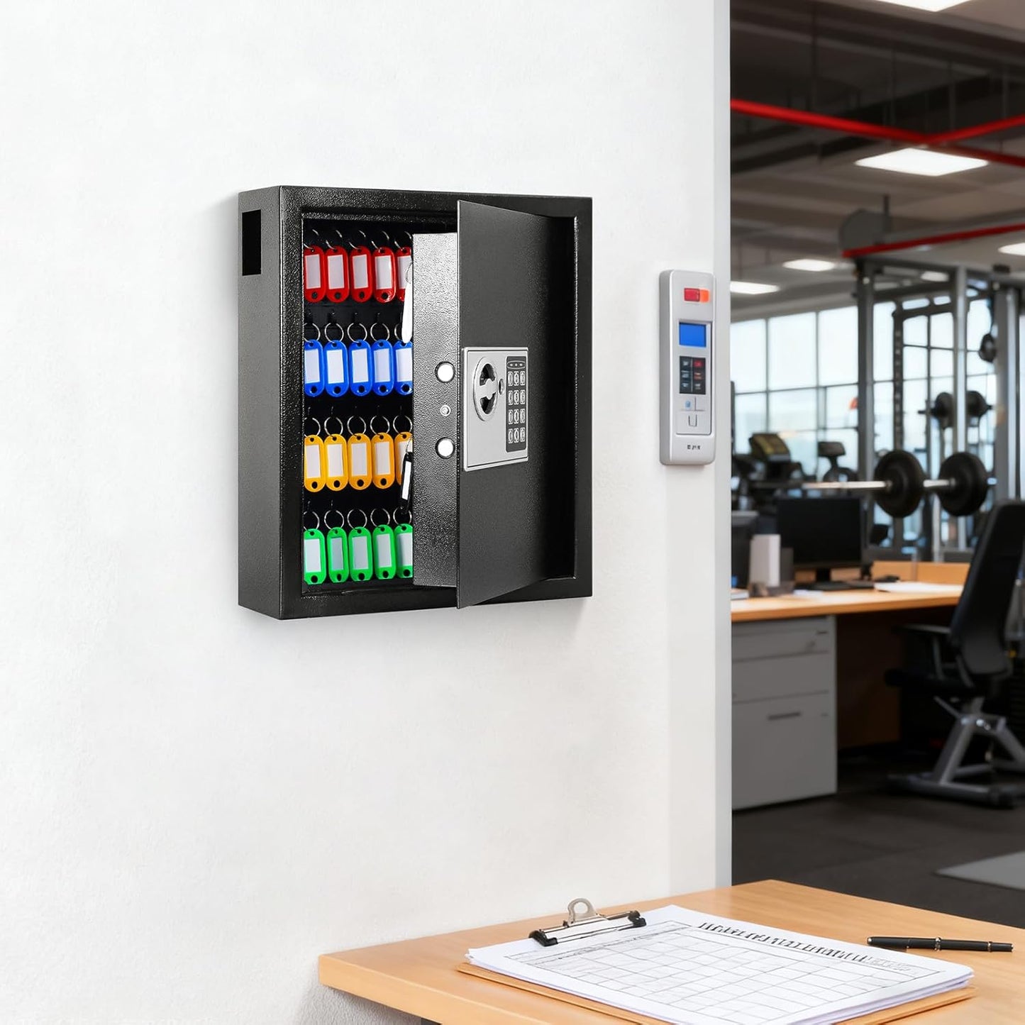 KYODOLED Electronic 60-Key Cabinet Wall-Mounted Digital Key Safe, Key Lock Box, Large Security Key Box for Keys Holder, Heavy-Duty Combination Lock Storage Box, 14.3'' X 12'' X3.94'' (Black, 60 Keys)