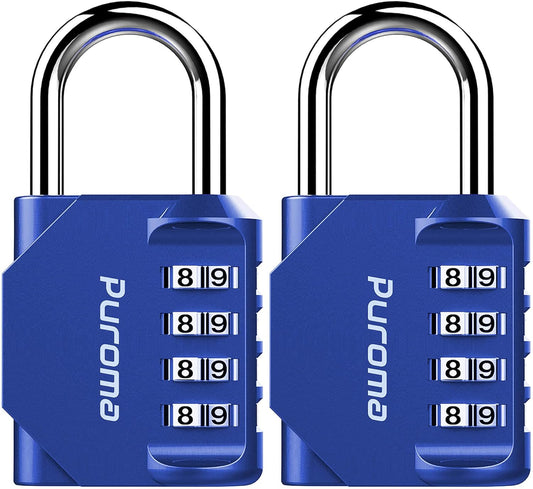 Puroma 2 Pack Combination Lock for Locker 4 Digit Outdoor Waterproof Padlock for School, Gym, Sports, Fence, Toolbox, Gate, Case, Outdoor, Hasp Storage (Blue)