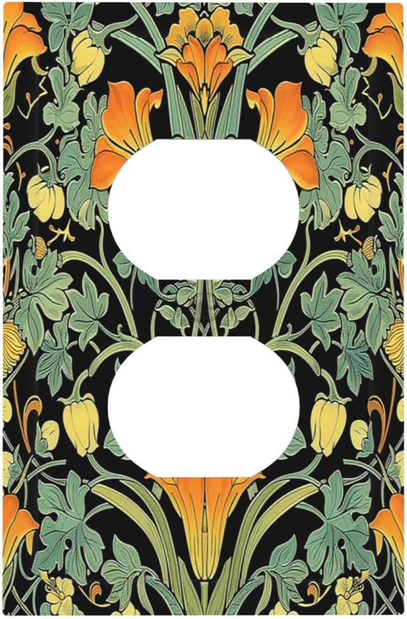 Outlet Covers William Morris Vintage Floral Green Yellow 1 Gang Duplex Wall Plate Decorative Switch Plates Electrical Receptacle Faceplate Light Switch Cover for Bedroom Home Decor
