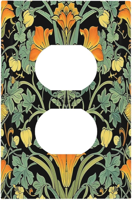Outlet Covers William Morris Vintage Floral Green Yellow 1 Gang Duplex Wall Plate Decorative Switch Plates Electrical Receptacle Faceplate Light Switch Cover for Bedroom Home Decor