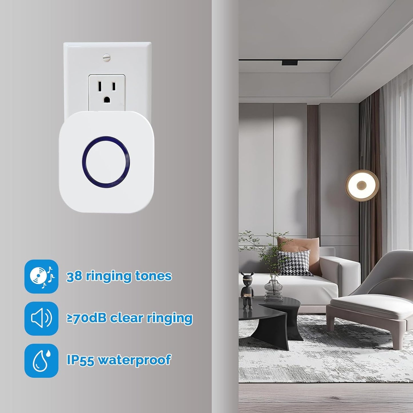 Wireless Caregiver Pager Call Button System with Emergency Buzzer Buttons SOS Alert, 38 Melodies AB Buttons 1000+ Feet Range for Elderly Disabled Home Care, 1 Receiver + 2 Transmitters White