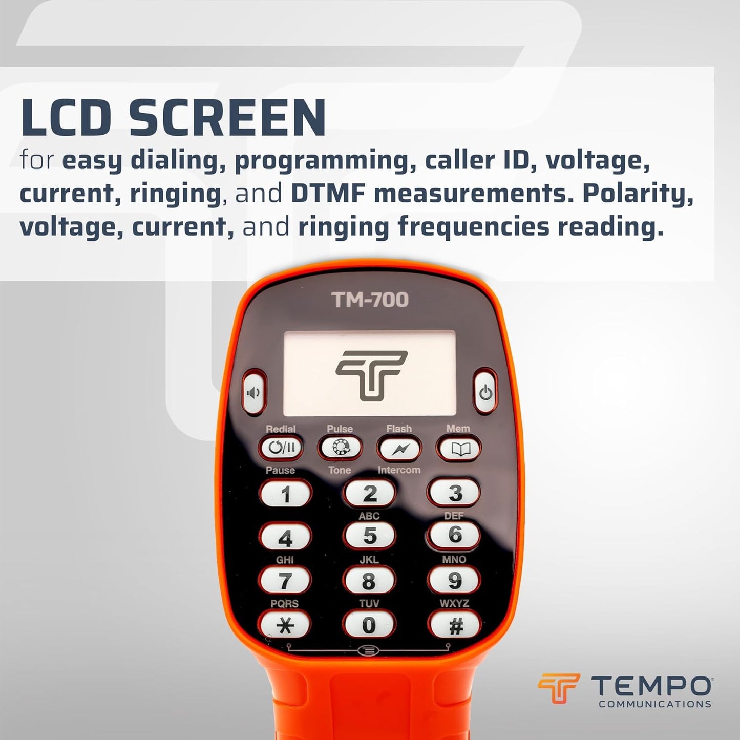TEMPO Communications TM-700 Telephone Test Set, Lineman's Butt Set Phone Tester w/LCD Display, ABN Bed of Nails & Spike Croc Clips & RJ11, DSL Line Filter (Professional Grade) (TM-700)