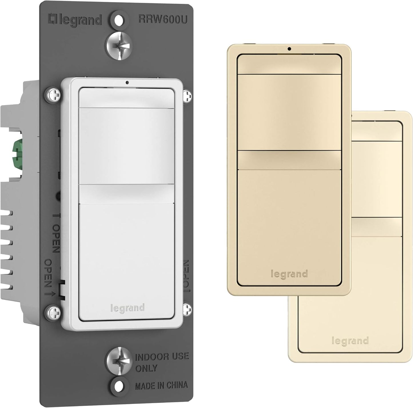 Legrand radiant RRW600UTCCCV4 600W Occupancy Motion Sensor Light Switch, 180 Degree Coverage, Auto On/Auto Off, Single Pole, White/Light Almond/Ivory (1 Count)