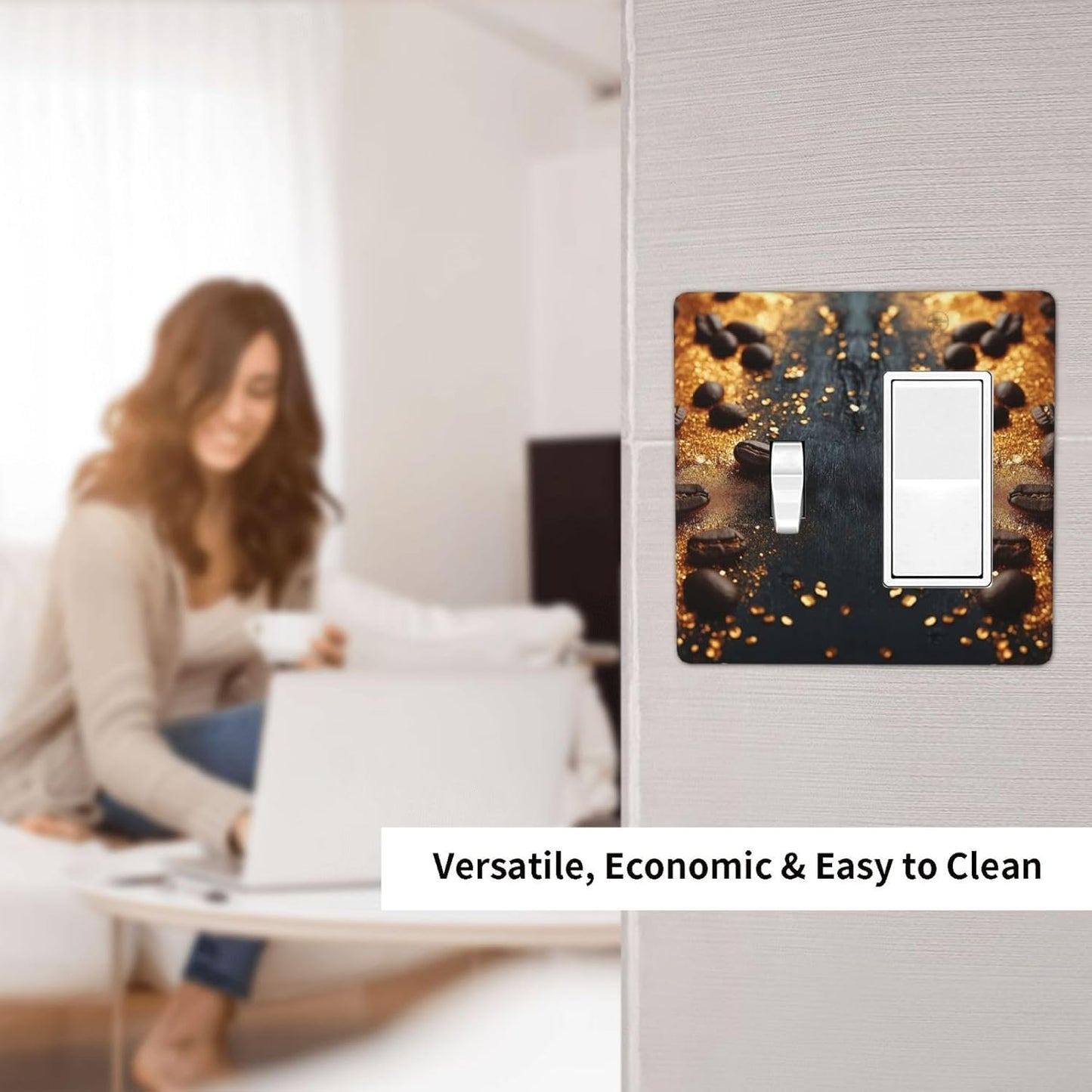 Decorative Outlet Covers Black Wood Board Gold Dust Coffee Beans 2 Gang 1 Gang Wall Plate Cover Single Toggle Rocker Combo Light Switch Cover Plate Face Plate