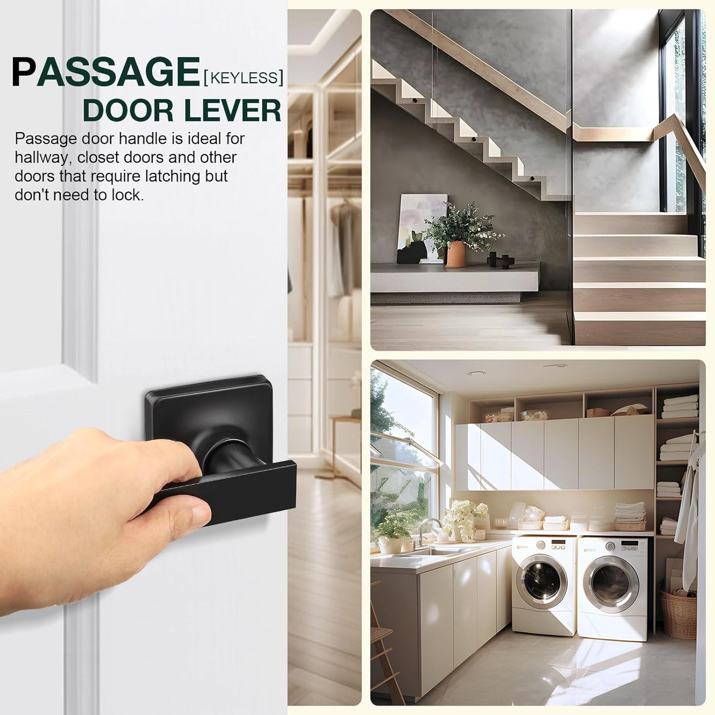 GOBEKOR 10 Pack Passage Door Handles Black Interior Door Handles with Lock Keyless Matte Black Hall Closet Door Levers