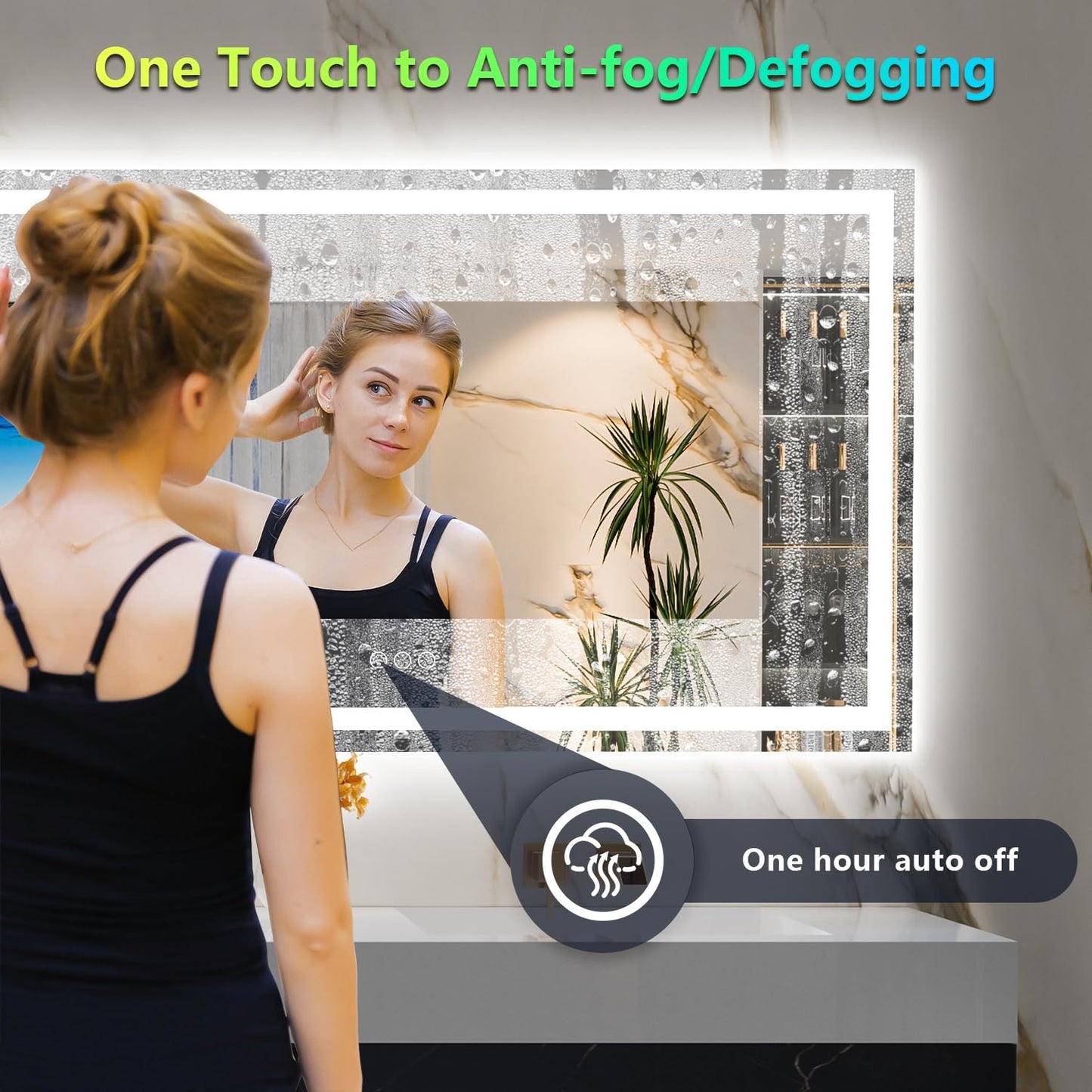 60x36 Inch RGB LED Bathroom Mirror Front Light and RGB Backlit Lighted Vanity Mirror for Bathroom Wall Mounted Dimmable Anti Fog Memory Shatter-Proof IP54 Waterproof Horizontal/Vertical
